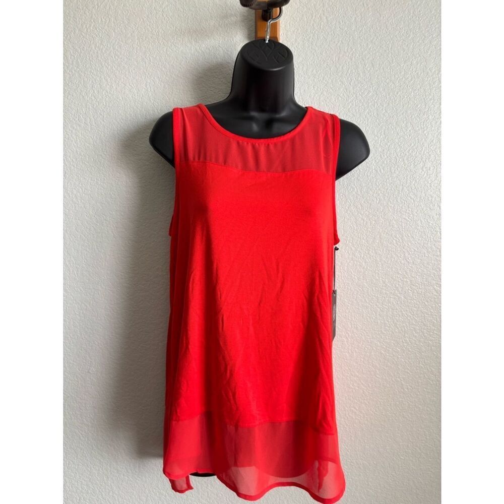 NWT Vince Camuto Tomato Red Sleeveless Chiffon-Trim Tank